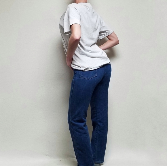 Vintage Wrangler W Pocket High Rise Mid Wash Stone Wash Straight Leg Jeans - Picture 3 of 11